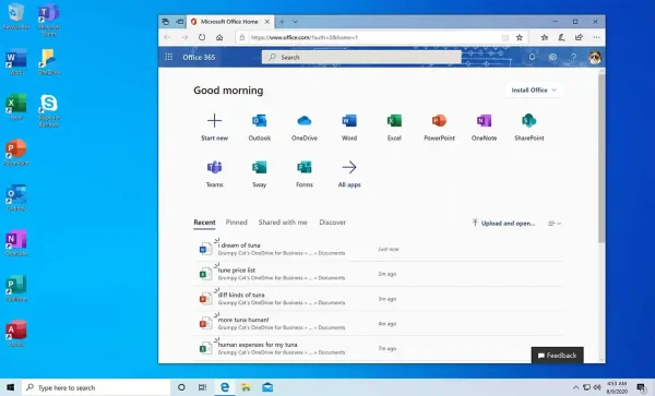 Microsoft 365 Business License showing the full suite of installed desktop apps.