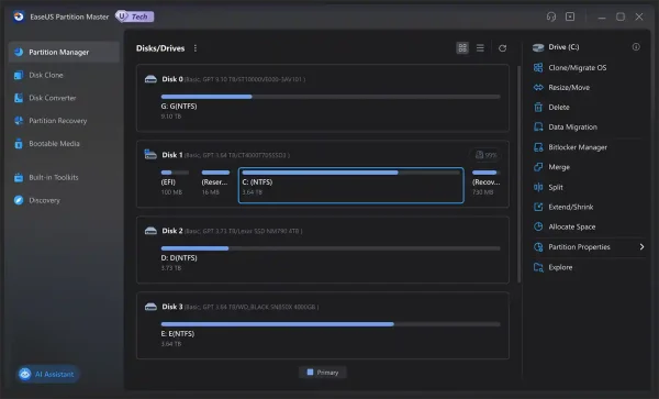 EaseUS Partition Master Enterprise License displaying the Partition Manager dashboard for PC for sale in the Philippines.