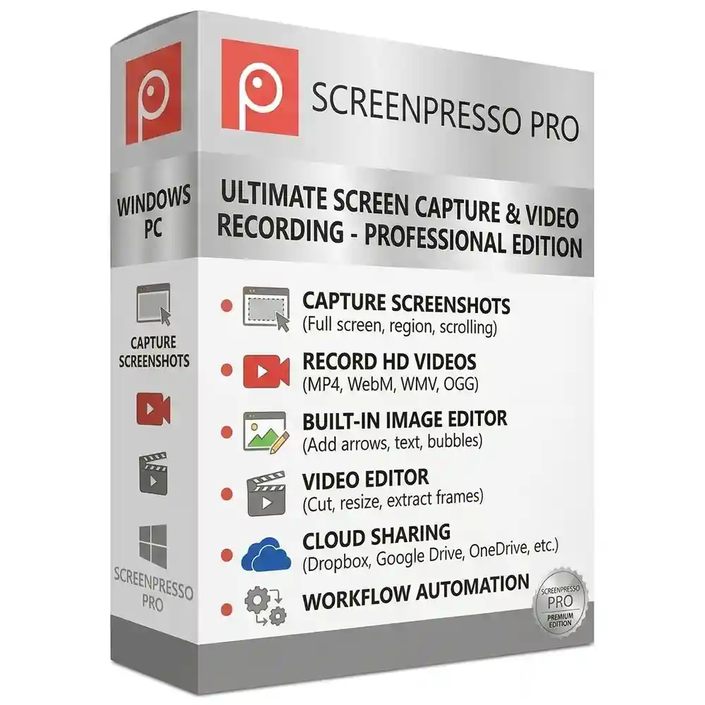 Screenpresso Pro License PH Screenpresso Pro license for 3 PCs to capture screens, record HD videos, and annotate images for sale in the Philippines.